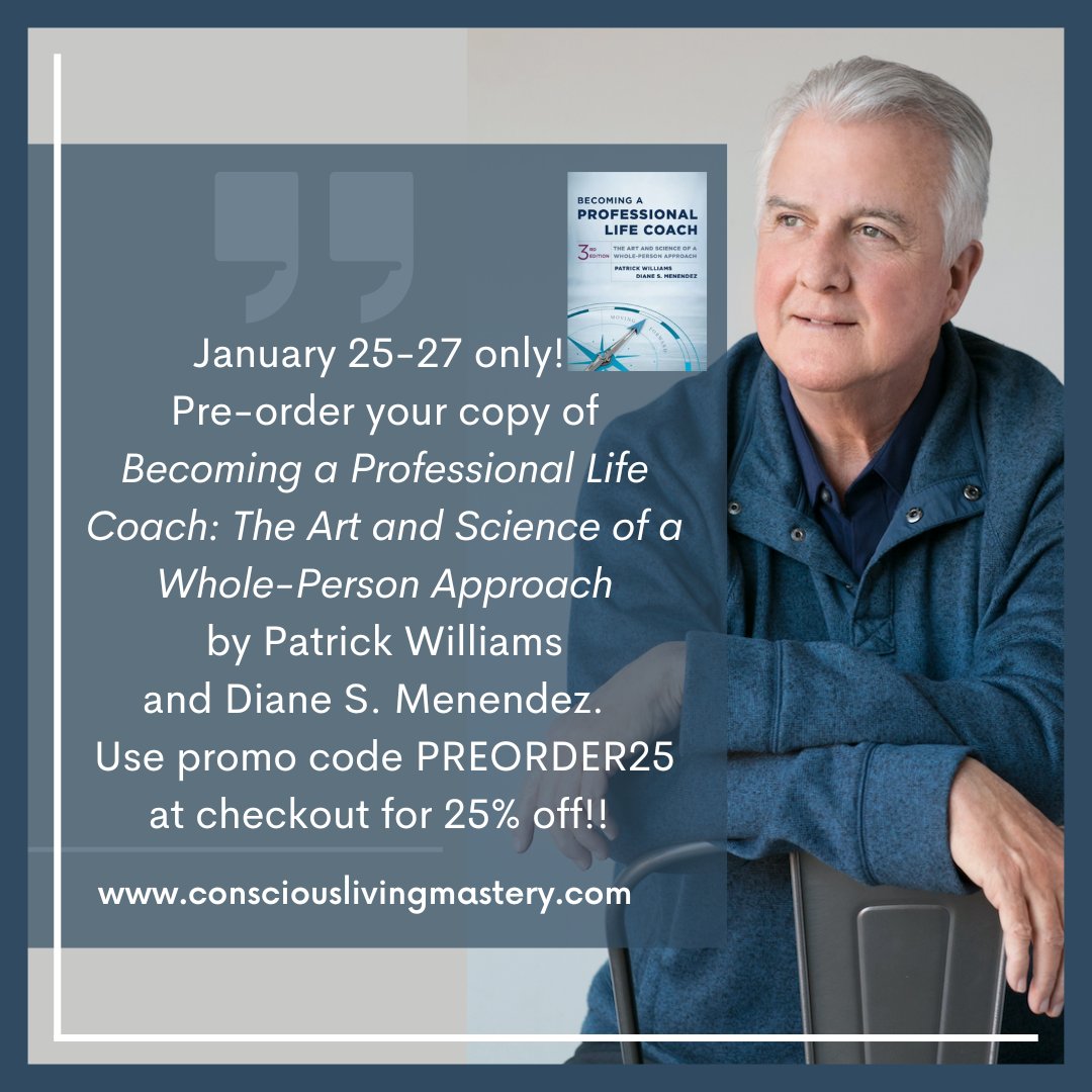 Today and tomorrow only, get 25% of Becoming a Professional Life Coach: The Art and Science of a Whole-Person Approach, by Patrick Williams and Diane S. Menendez!  bit.ly/3GU4YJf