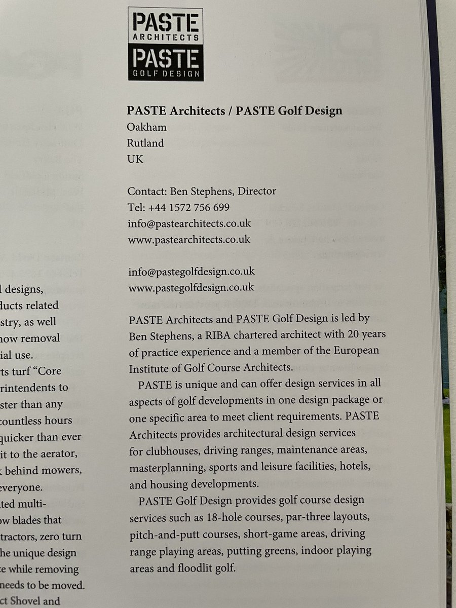 PASTE Golf Design (@pastegolfdesign) on Twitter photo First time we are advertising in <a href="/gcamagazine/">Golf Course Architecture</a> Green Pages alongside our sister company <a href="/PASTEArchitects/">PASTE Architects</a> - it’s an unique and awesome magazine - any enquiries please contact us on info@pastegolfdesign.co.uk 👍🏻👍🏻 First time we are advertising in <a href="/gcamagazine/">Golf Course Architecture</a> Green Pages alongside our sister company <a href="/PASTEArchitects/">PASTE Architects</a> - it’s an unique and awesome magazine - any enquiries please contact us on info@pastegolfdesign.co.uk 👍🏻👍🏻