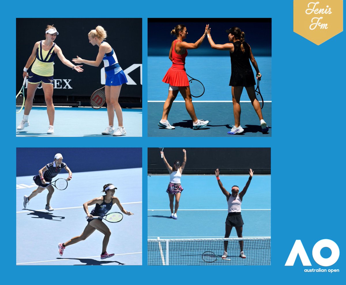 tenis_fm's tweet image. Semifinales dobles femeninas #AO23 #27Ene 
⏰Hora española (hora local +10h)
📺#Eurosport
2:00🇨🇿 #Krejcikova &amp;amp; #Siniakova vs 🇷🇴 #Ruse &amp;amp; #Kostyuk 🇺🇦 
4:00 🇯🇵 #Aoyama &amp;amp; #Shibahara vs #Pegula &amp;amp; #Gauff 🇺🇸