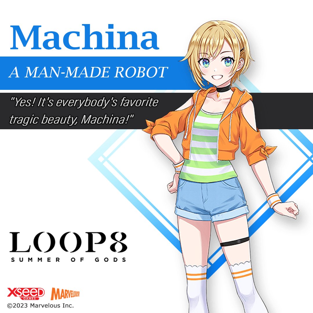 XSEEDGames's tweet image. As a spirited robot girl who knows a thing or two about not fitting in with humans on Earth, Machina understands Nini&apos;s struggles at his new school. Though she may be a fierce weapon against the Kegai, she would probably rather be knitting. #Loop8