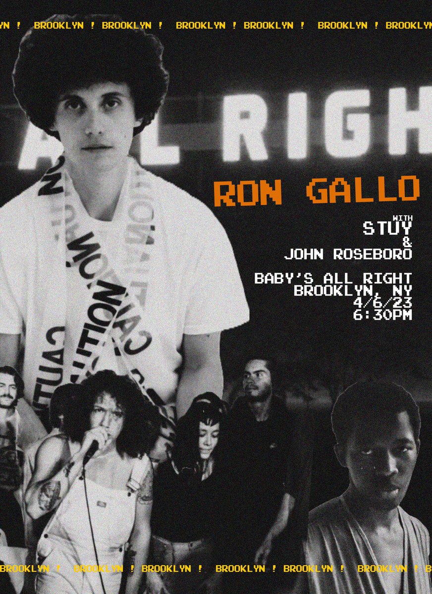 TOUR UPDATE: friend + hero <a href="/johnroseboro/">John Roseboro</a> will be joining us on all april tour dates. iykyk if you dont u will soon. also joining us are my bois + one of the most potent bands on earth @stuyedeyed in BK on 4/6 at <a href="/BabysAllRight/">Baby's All Right</a> get yr tix b4 theyre gone: rongallomusic.com/tour