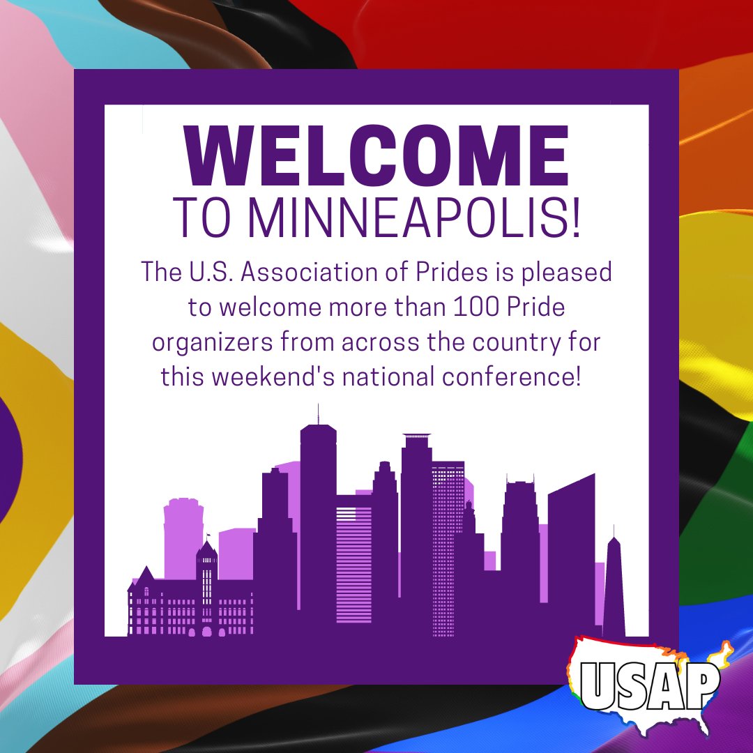 usaprides's tweet photo. Welcome to Minneapolis! The U.S. Association of Prides is pleased to welcome more than 100 Pride organizers from across the country for this weekend's national conference! We can't wait to see how much we learn, grow, and have fun together this weekend! https://t.co/QpFOreULou