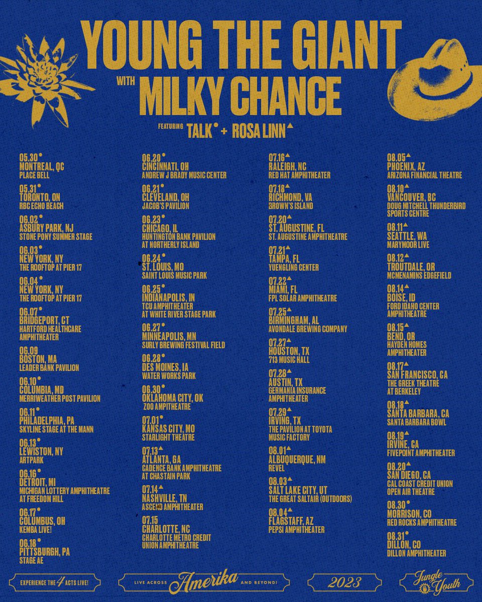 youngthegiant's tweet photo. Beautiful day in the summer 🎶 We are thrilled to announce our #YTGSummer23 Tour with very special guest @MilkyChance, @iamtalk, and @rosalinnmusic💥Register for first access to tickets here: https://t.co/wvVlmnN5Xl https://t.co/CCieaZc0W8