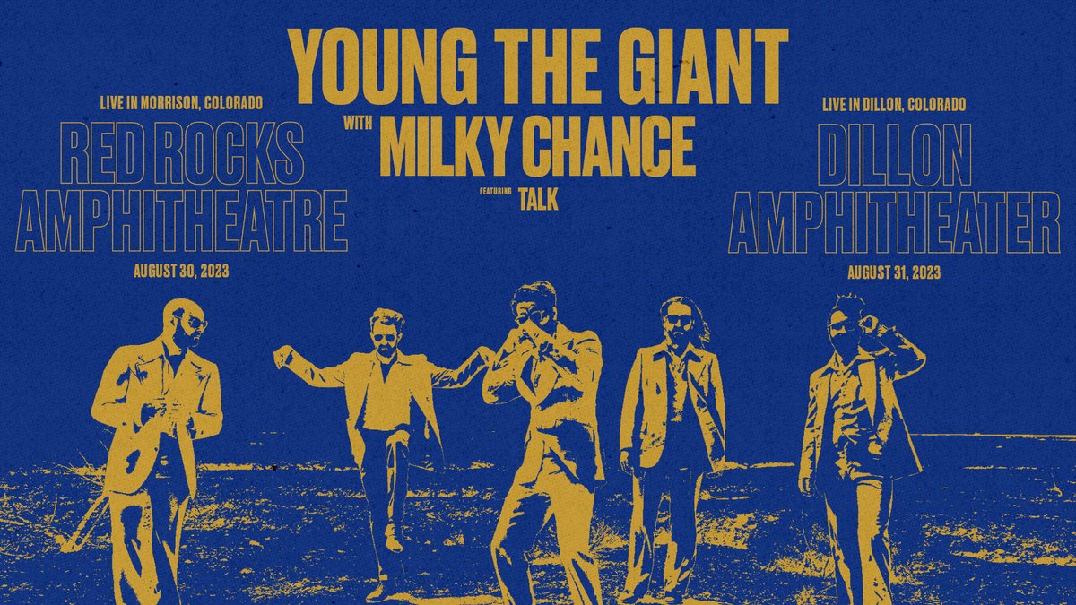 RedRocksCO's tweet photo. NEW SHOW: @youngthegiant returns to #RedRocksCO with @MilkyChance and @iamtalk on August 30! 💛 Tickets on sale Friday, February 3rd at 10am. https://t.co/kHto4pizU5