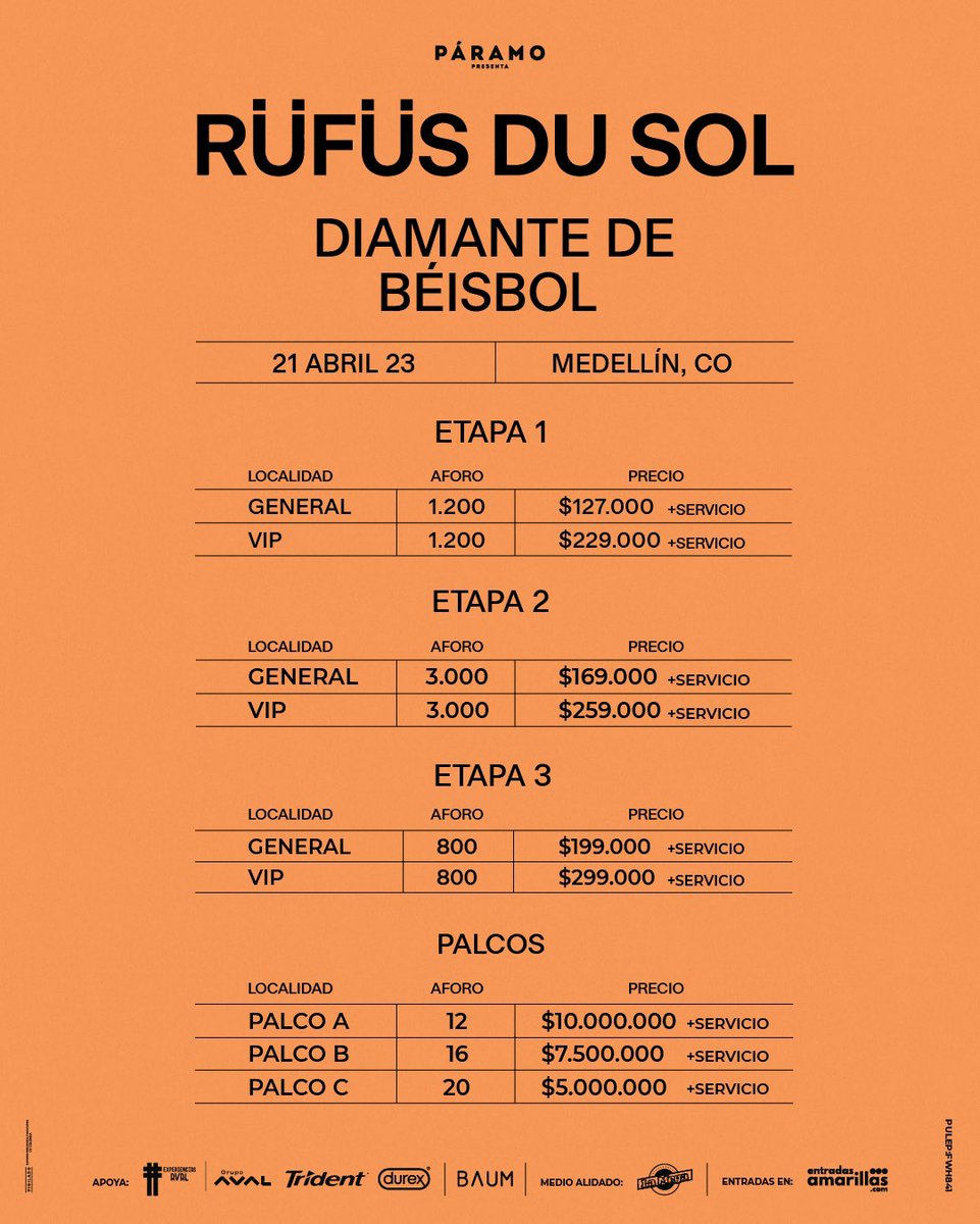 paramo_presenta's tweet image. ¡Es un hecho! La banda con la fiesta más apoteósica del planeta aterriza en Medellín y Bogotá con su live show completo, @rufusdusol nos espera los próximos 21 y 22 de abril para una noche de puro baile junto @HVOB_official, redondeando una nómina de lujo💣💥
