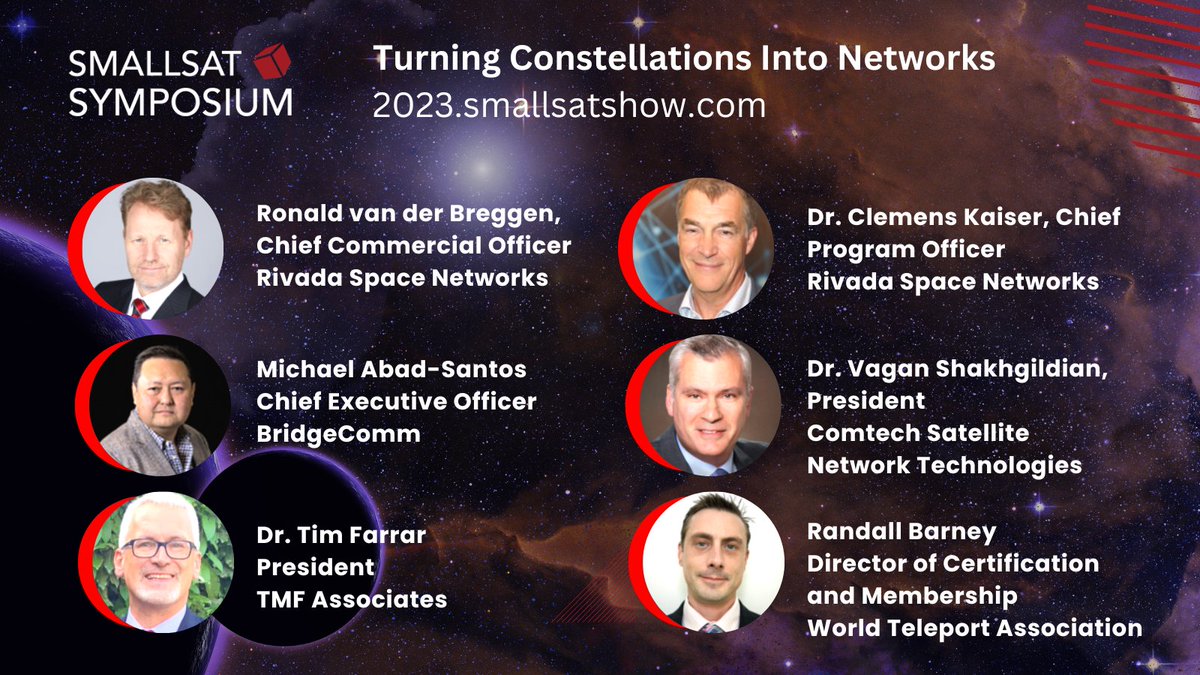 You do not want to miss this 45-minute session: 'Turning Constellations Into Networks' that will start at 5.00 pm on February 8th! Amazing topic, amazing speakers! Register now: bit.ly/3U9myxs #smallsatsymposium #smallsat #satellite #satnews #smallsatshow