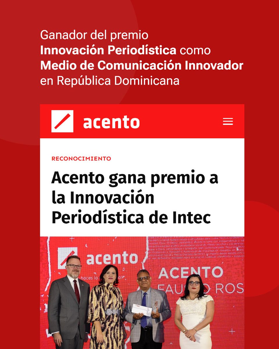 frontaly's tweet photo. Felicitaciones @acentodiario ganador del premio a la Innovación Periodística de Intec como Medio de Comunicación Innovador en República Dominicana.  #mediosdigitales #editorial #intecrd  #DO https://t.co/zrFhEMKz3C