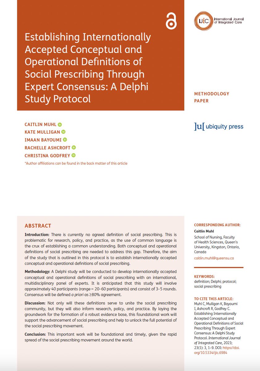 CaitlinMuhl's tweet photo. First paper from my thesis work has been published - Establishing Internationally Accepted Conceptual and Operational Definitions of Social Prescribing Through Expert Consensus: A Delphi Study Protocol
https://t.co/aCKwerZOEl
Stay tuned for the publication of this study! https://t.co/rMdSLAKuhp