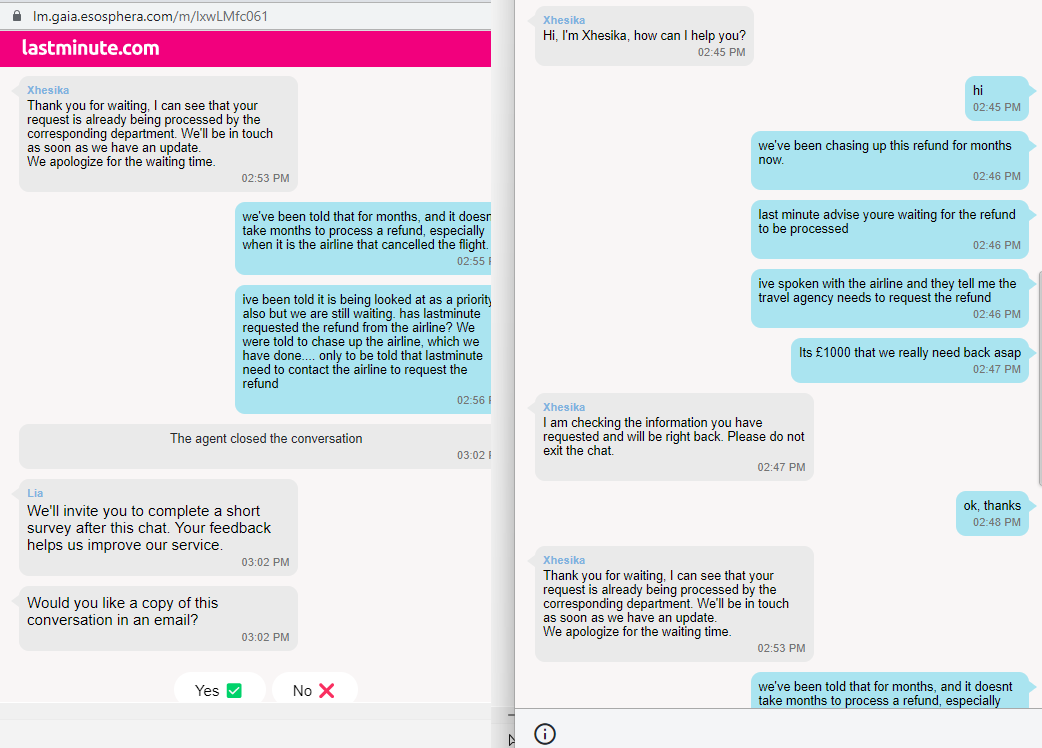 AndyMcInnes1980's tweet photo. @united @lufthansa The conversation I just had with @lastminute_com How bad!!! #badservice #airlinerefunds #flightrefunds https://t.co/UVn80RnkZl