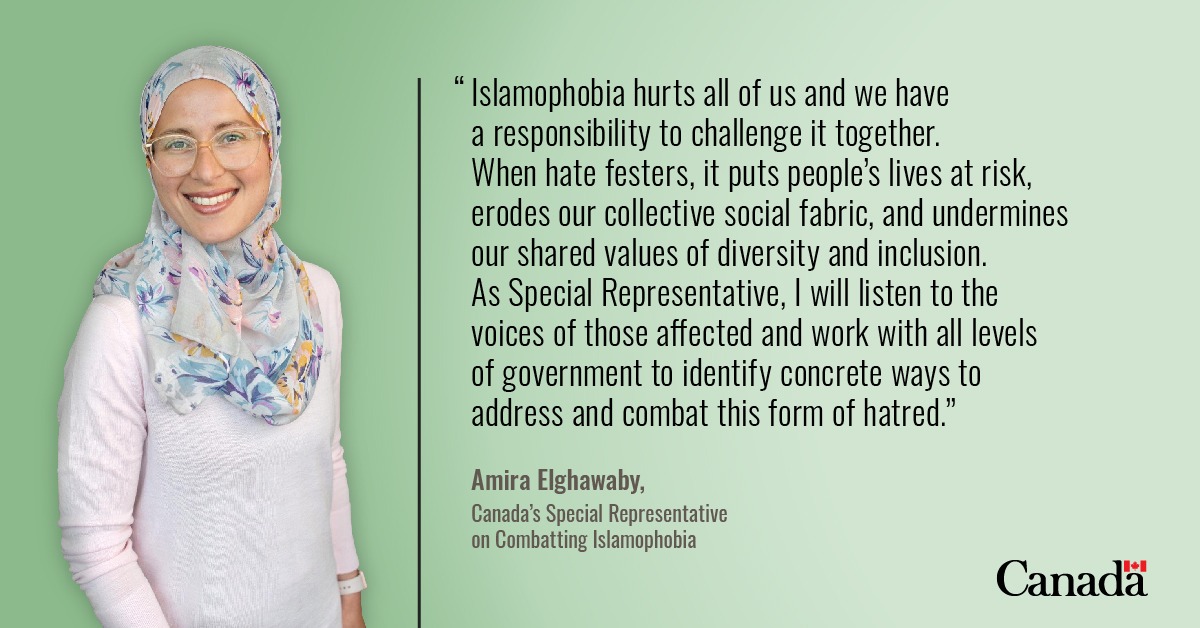 An important day today for Canada. 

I am pleased to announce the appointment of the Special Representative on Combatting Islamophobia, Amira Elghawaby.

pm.gc.ca/en/news/news-r…
