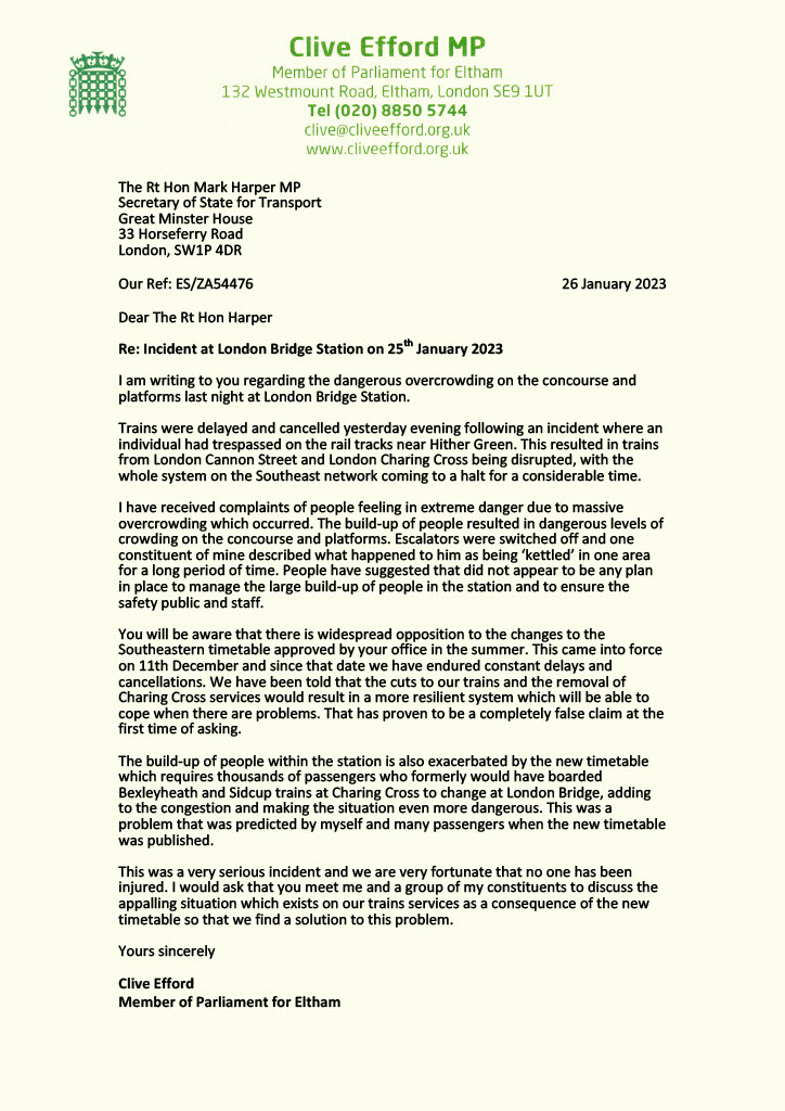 🧵I have written to the Transport Secretary <a href="/Mark_J_Harper/">Mark Harper</a> following last night’s serious overcrowding incident at London Bridge station to request an urgent meeting with him. Read my letter here: