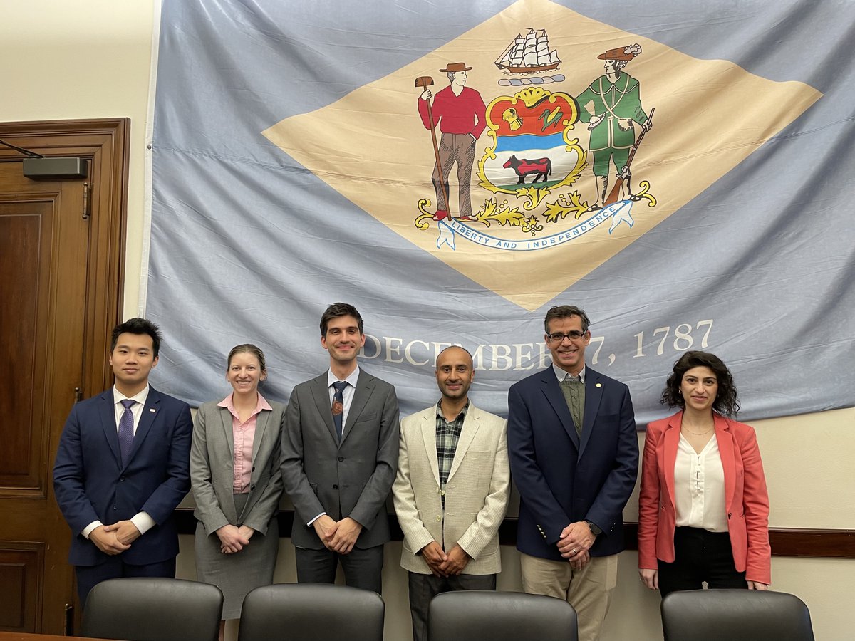 EricBrewe's tweet photo. @ChrisCoons staff was so well prepared to talk about the Keep STEM Talent Act and they have the largest Delaware flag we have seen ( a gift from @POTUS ) https://t.co/r0i0vH4bfI