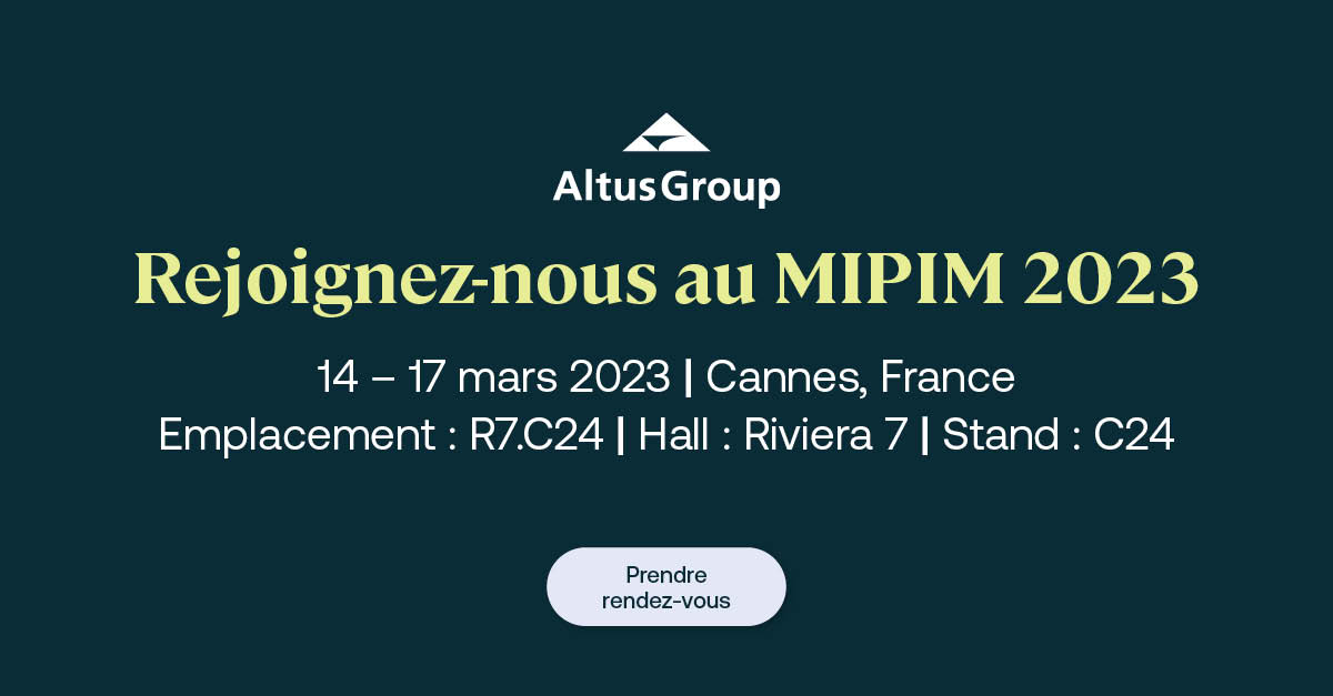 .<a href="/altusgroup/">Altus Group</a> , dont fait partie Finance Active, sera présent au salon #MIPIM2023 du 14 au 17 mars ! 
Rejoignez-nous sur le stand R7.C24 (bâtiment Riviera) où nous vous présenterons nos dernières offres. Prenez RDV avec l'équipe Altus dès aujourd’hui : cutt.ly/e9mqdew