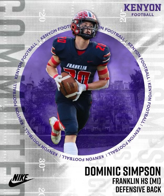 🖤💜Committed💜🖤 #PurpleReign 

Thank you <a href="/IanMGood/">Ian Good</a> and <a href="/KenyonFootball/">Kenyon Football</a> for this amazing opportunity. So thankful for my family and coaches helping me throughout this process. 
<a href="/FranklinFootbal/">Franklin Football</a> <a href="/CoachMoran31/">Aaron Moran</a>