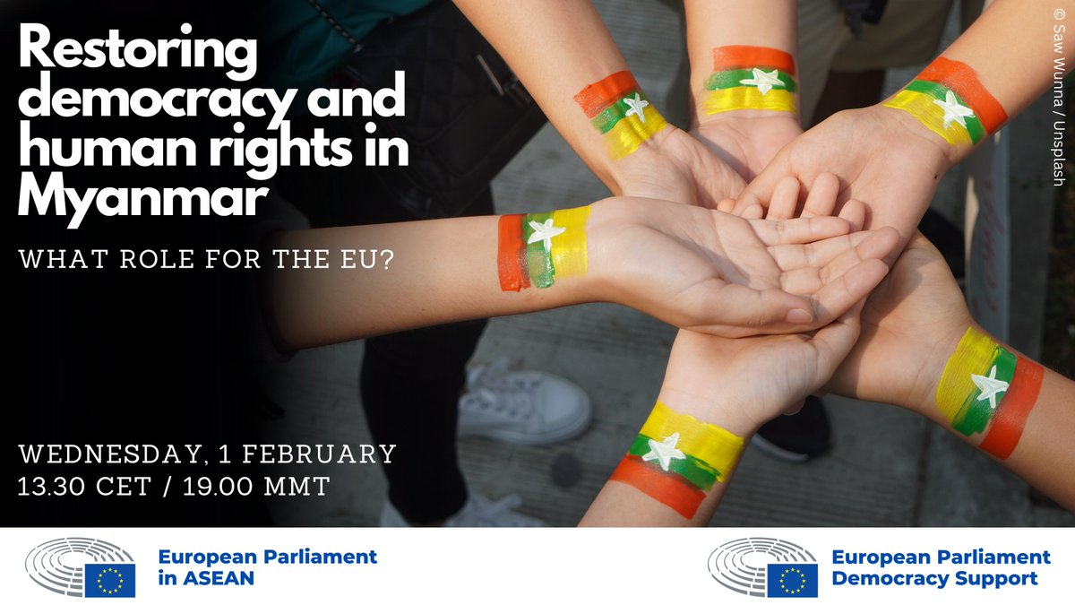 European Parliament in ASEAN (@epinasean) on Twitter photo 🇲🇲🇪🇺 Join us next Wednesday, 1 February for a live European Parliament event to mark the tragic two-year anniversary of the unlawful military coup in Myanmar. Speakers include <a href="/HeidiHautala/">Heidi Hautala</a>, <a href="/DrSasa22222/">Dr. Sasa</a>, <a href="/EUAmbASEAN/">EUAmbASEAN</a> and <a href="/khinohmar/">Khin Ohmar</a>.
Follow it live @ bit.ly/3WEYS5g 🇲🇲🇪🇺 Join us next Wednesday, 1 February for a live European Parliament event to mark the tragic two-year anniversary of the unlawful military coup in Myanmar. Speakers include <a href="/HeidiHautala/">Heidi Hautala</a>, <a href="/DrSasa22222/">Dr. Sasa</a>, <a href="/EUAmbASEAN/">EUAmbASEAN</a> and <a href="/khinohmar/">Khin Ohmar</a>.
Follow it live @ bit.ly/3WEYS5g