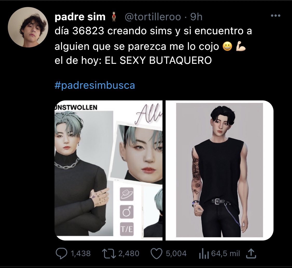 lvscnery's tweet photo. un au #taekook donde…

taehyung es conocido en twt por crear personajes en sims, con la fantasía de encontrar a alguien que se parezca y tener sexo con esa persona. Hasta que al fin consigue un hit tweet junto con el user del chico que estaba buscando 👀 https://t.co/A1VGkbfupY