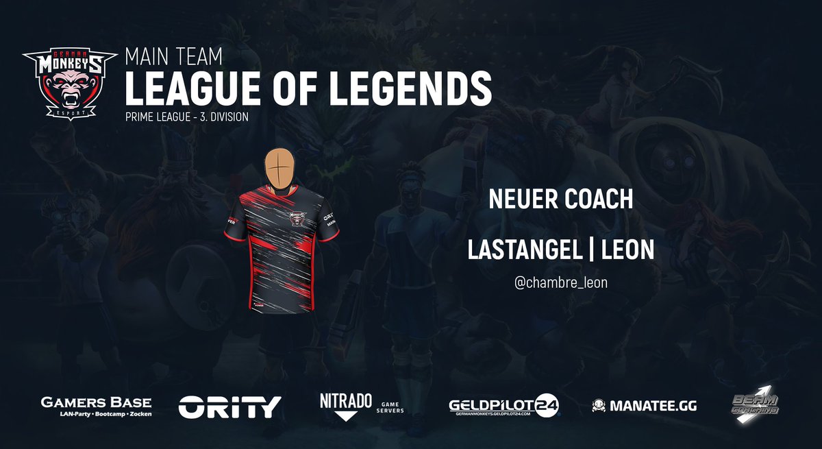 ger_monkeys's tweet photo. [#LOL] [#MainTeam] [#Coach]

Wir begrüßen @chambre_leon, welcher sich nun in der Position des Coach, unseres #LeagueOfLegends Main Teams befindet. 

Auf einen guten Split🔥

#MonkeyPower https://t.co/RuAglt9arQ