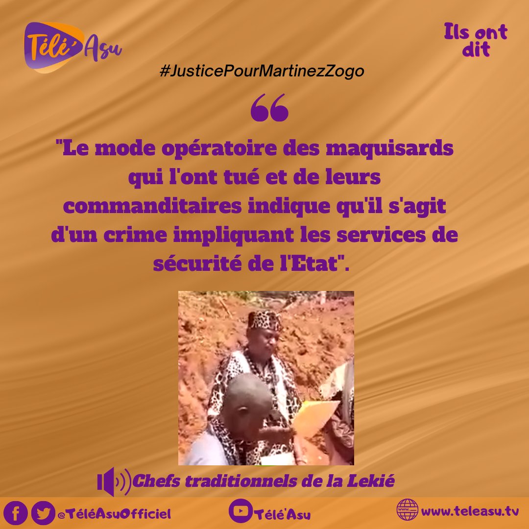 TeleAsuOfficiel's tweet photo. "Le mode opératoire des maquisards qui l'ont tué et de leurs commanditaires indique qu'il s'agit d'un crime impliquant les services de sécurité de l'Etat". 

Chefs traditionnels de la Lekié

#JusticePourMartinezZogo #TeleAsu 

Lire la déclaration... 👇 https://t.co/ElFjimEkmG