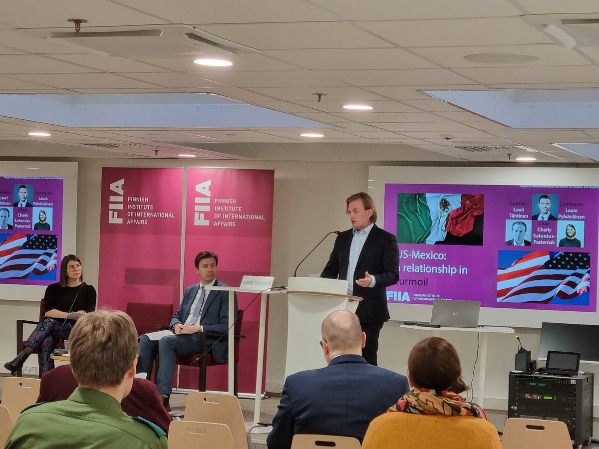 The briefing paper on Mexico’s internal issues, its crumbling democracy, and Mexico-US relations by <a href="/lauritahtinen/">Lauri Tähtinen</a> was published and I had the privilege to comment, with <a href="/charlyjsp/">C Salonius-Pasternak</a> as chair. Thank you for the invitation and inspiring talk <a href="/FIIA_fi/">FIIA</a>.