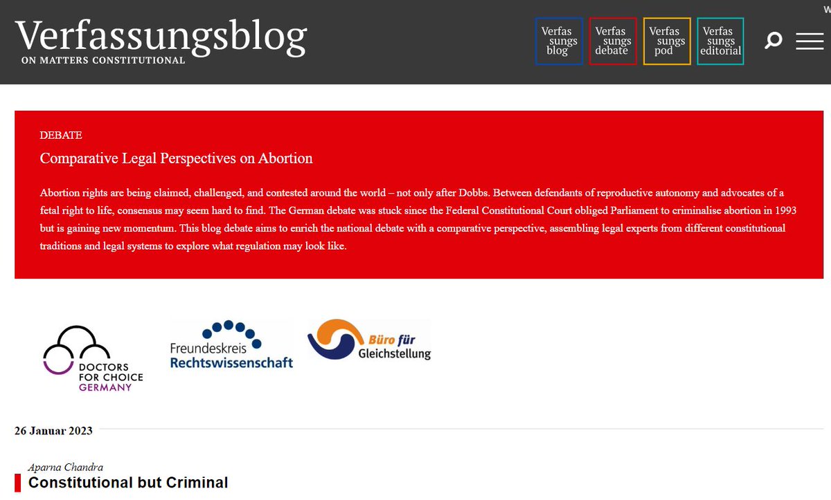 📢 "Comparative Legal Perspectives on Abortion"

We have kicked off a new blog debate, edited by EVA MARIA BREDLER (<a href="/evmabre/">Eva Maria Bredler</a>) and VALENTINA CHIOFALO (@ValentinaChiof3)!

Stay tuned for numerous contributions tracing the regulation of abortion in ten jurisdictions.