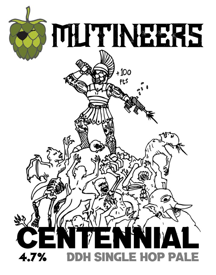 Hitting the tap today at <a href="/lockandbarrelah/">lockandbarrel</a> the 100th brew from Mutineers! A double dry hopped pale ale, crammed full of Centennial hops. 

Go get out of the col and grab a pint whilst it lasts!