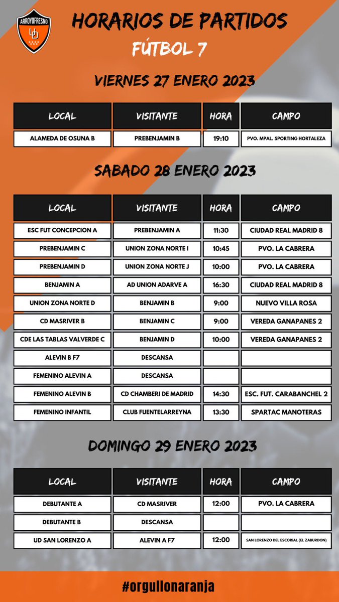 🕒 HORARIOS | Volvemos al verde 🏟️ este finde, a disfrutar y competir, ¡Suerte 🍀 a todos! #orgullonaranja 🧡