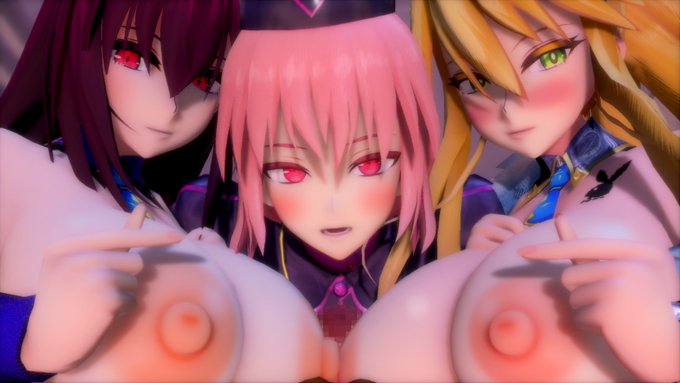 三人いると影やら色調合わせるのがちょっと大変だけど良い感じになってきたかな🤔
あとやっぱり背景ステージはあった方が良いかなと思い2.5次元ゴリラさんの素敵ステージをお借りしてます(おっぱい詰め詰めだからちょっと見えにくい💦 