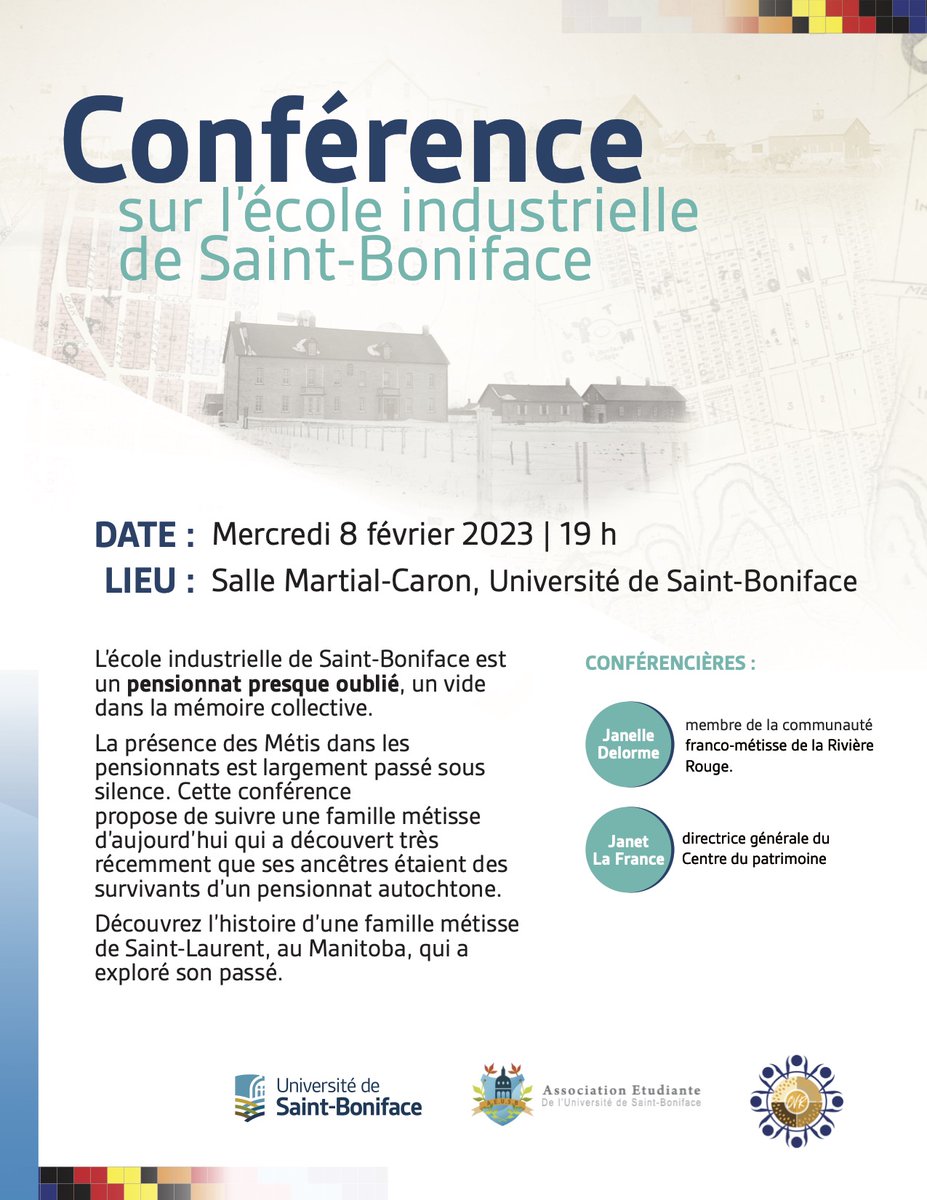 Collectif_VR's tweet photo. Conférence ouverte à tous, co-organisée avec @ustboniface et @AEUSB38 le 8 février, 19h. @JanelleDelorme et Janet LaFrance viennent nous parler de l'école industrielle de Saint-Boniface. À la salle Martial Caron et en ligne sur inscription https://t.co/cOcRvyJqzO https://t.co/6vnip9JZ4m