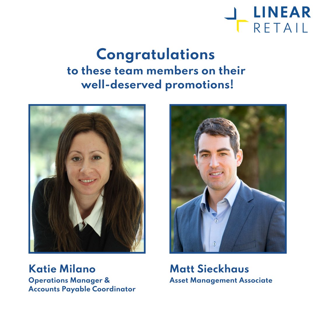 LinearRetail's tweet image. Today we are celebrating two team members on their well-deserved promotions - Katie has been elevated to Operations Manager &amp;amp; Accounts Payable Coordinator, and Matt has been elevated to Asset Management Associate. Congrats!!👏 #promotions #goteam