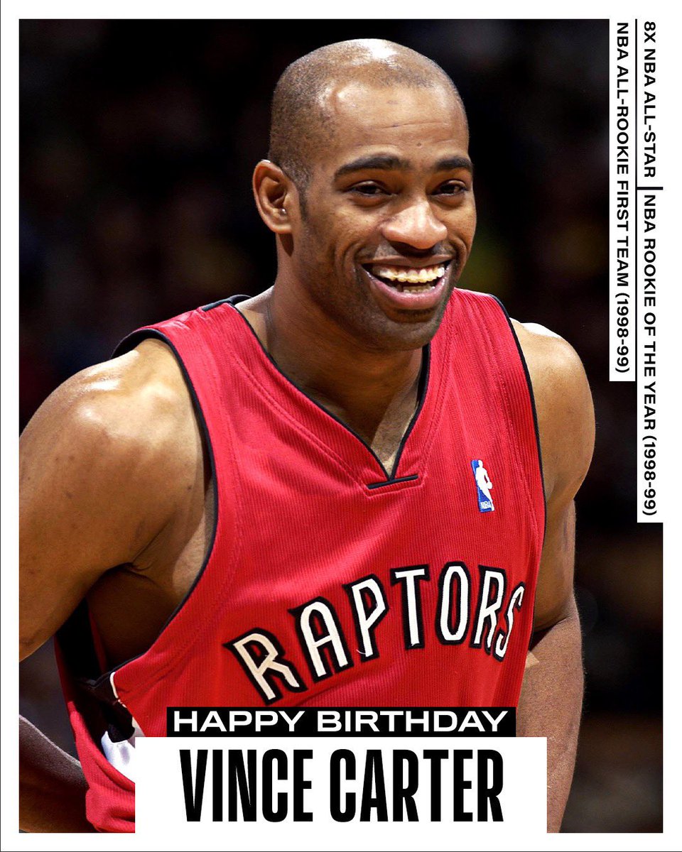 NBAHistory's tweet photo. Join us in wishing a Happy 46th Birthday to 8x #NBAAllStar and 1998-99 Rookie of the Year... Vince Carter. #NBABDAY https://t.co/AOo3HImVZJ