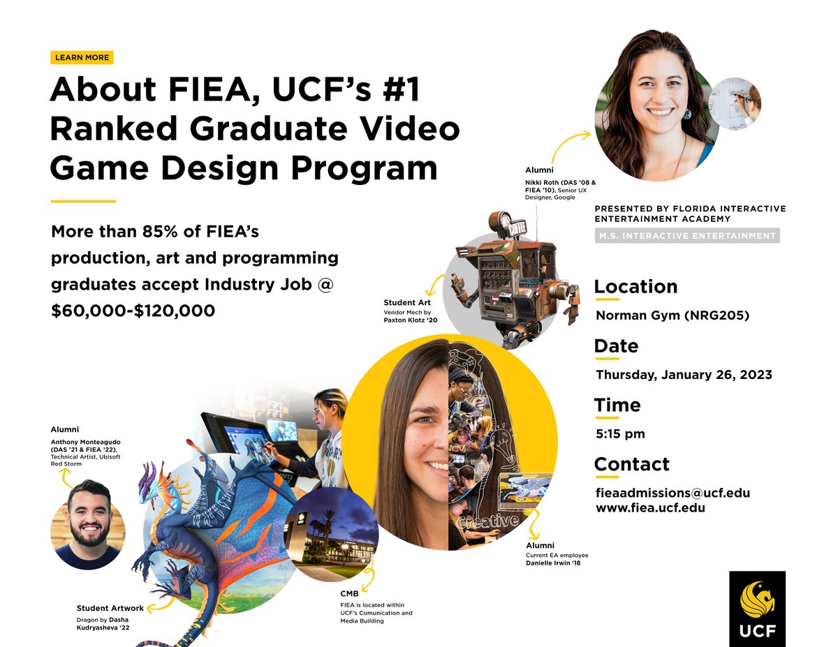Join us tonight at 5:15 PM in the PICT for a conversation with Ben Noel, Executive Director of FIEA at UCF, one of the country's premiere graduate game design programs!

RSVP: docs.google.com/forms/d/e/1FAI…