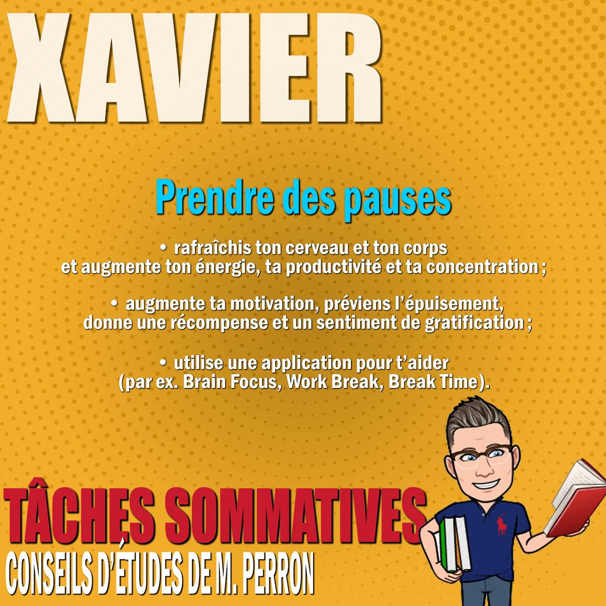 #xavÉTUDES | #xavÉLÈVES | Les tâches sommatives commencent pour les élèves du palier secondaire demain. Afin de réduire l’anxiété et de maximiser ses chances de succès, voici quelques stratégies de votre conseiller en orientation qui peuvent vous aider.