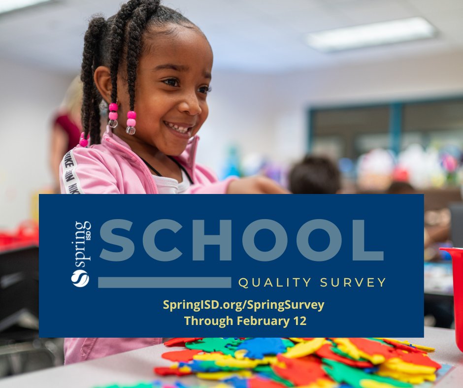 Spring ISD (@springisd) on Twitter photo Parents: How can we better prepare your children for today’s global society? Tell us (confidentially!) in our School Quality Survey. It’s open through 2/12. Go to SpringISD.org/SpringSurvey to take the survey today! Parents: How can we better prepare your children for today’s global society? Tell us (confidentially!) in our School Quality Survey. It’s open through 2/12. Go to SpringISD.org/SpringSurvey to take the survey today!