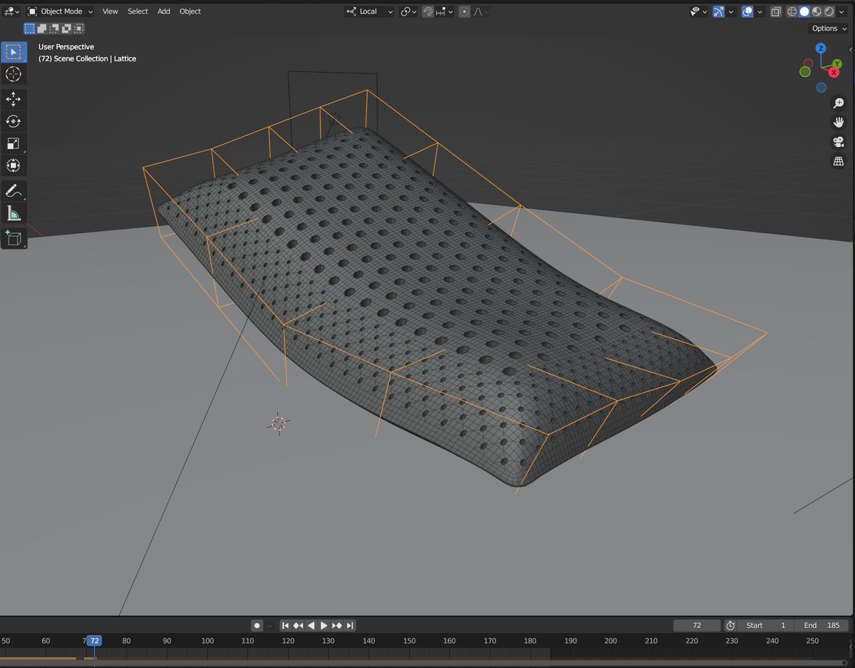 rileyb3d's tweet photo. Technique I used is this: Add a lattice around the object! Parent that object to the lattice. Now, apply a soft body simulation to the lattice. This worked pretty well for me. Let me know if there's like a plugin or different technique for this! I'd love to know. https://t.co/zs1R61G2oy