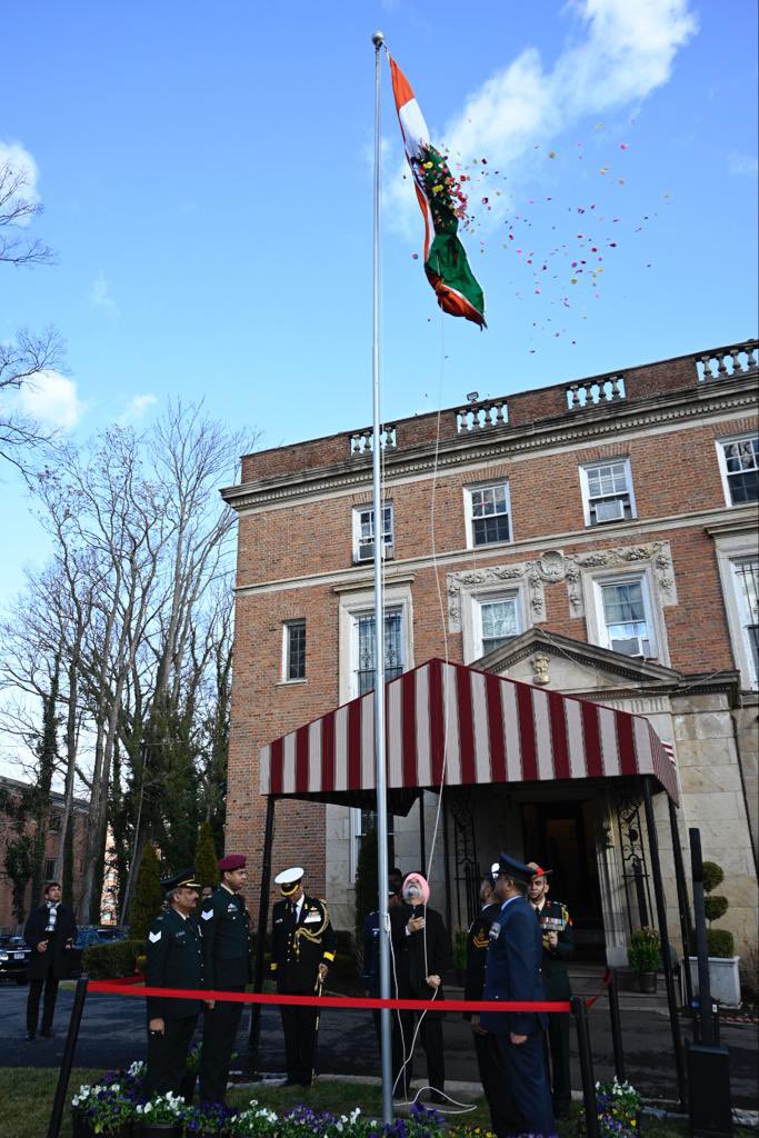 On #74thRepublicDay of #India , unfurled the tricolor at India House in #WashingtonDC