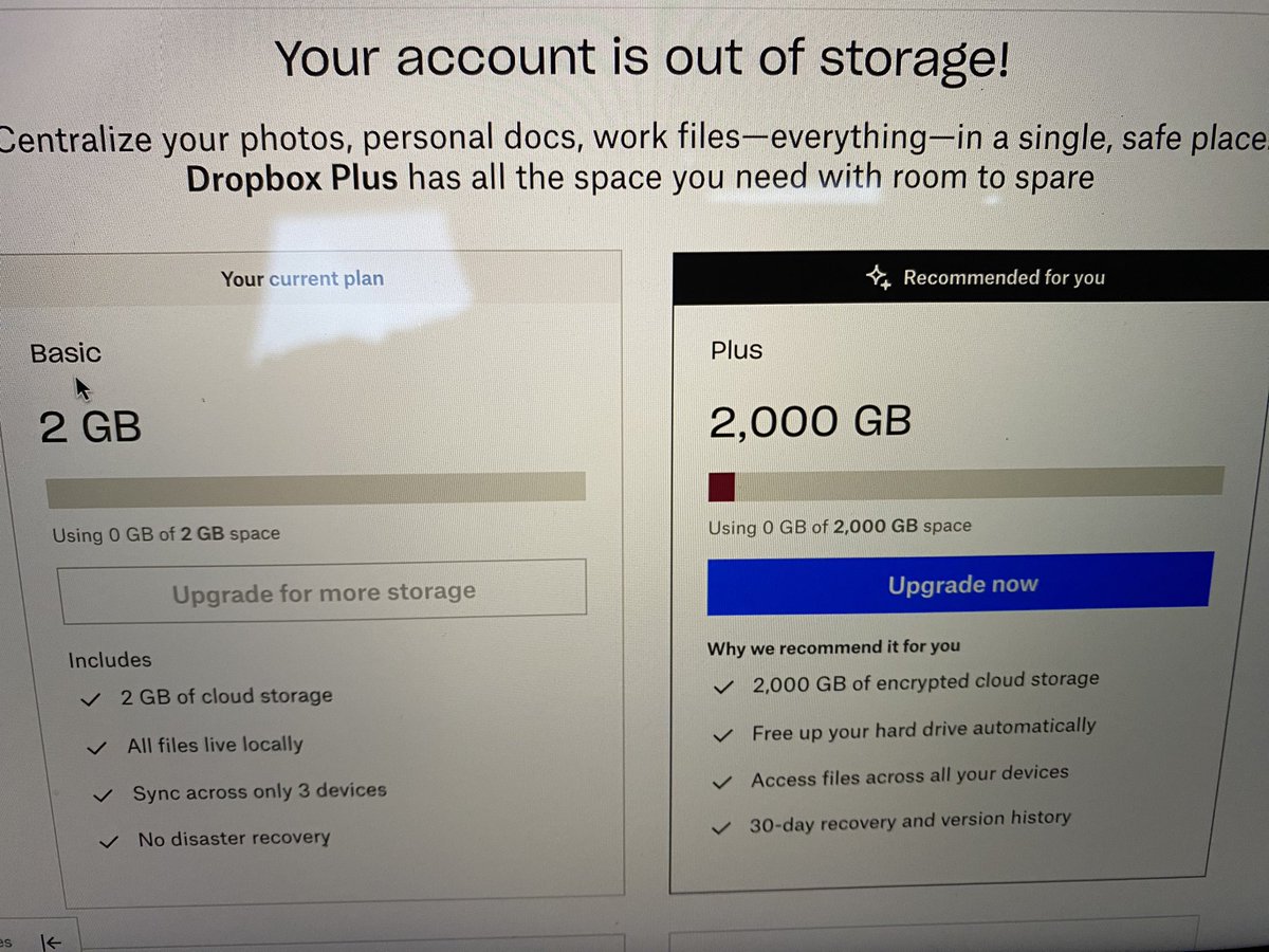 Hey <a href="/DropboxSupport/">Dropbox Support</a>. How is my account out of storage when it show 0 GB of 2 GB space?