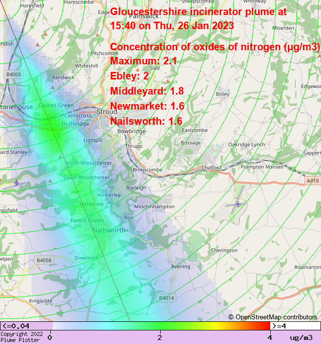 plumeplotter's tweet photo. Latest Gloucestershire incinerator plume plot, 15:40 26/01/23 #Ebley #Middleyard #Newmarket https://t.co/mtbEc3uClI https://t.co/Z6uYBMOo6r