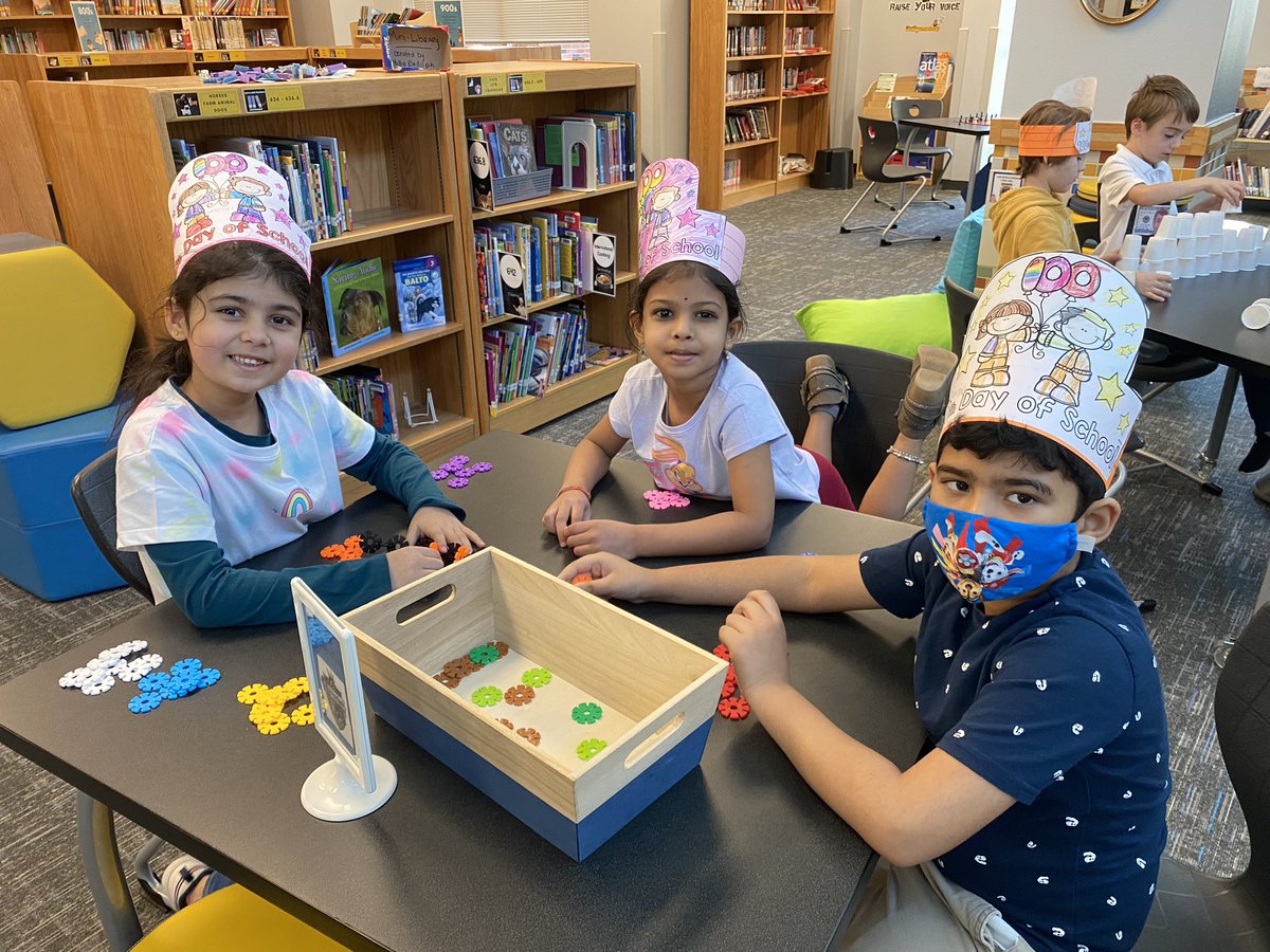 frazierskinders's tweet image. Happy 100th day of school! Library STEM stations @legitmrswhitt @AshleyElem