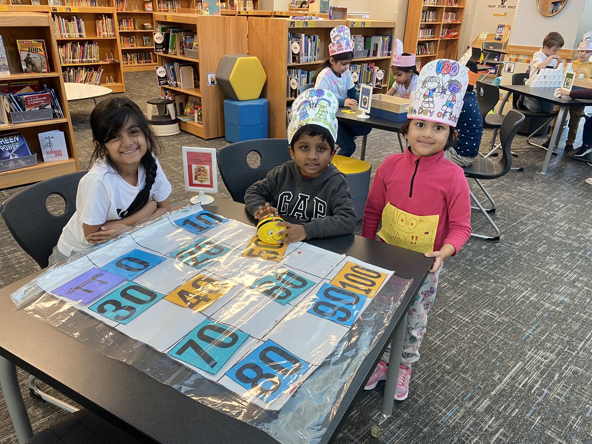 frazierskinders's tweet image. Happy 100th day of school! Library STEM stations @legitmrswhitt @AshleyElem