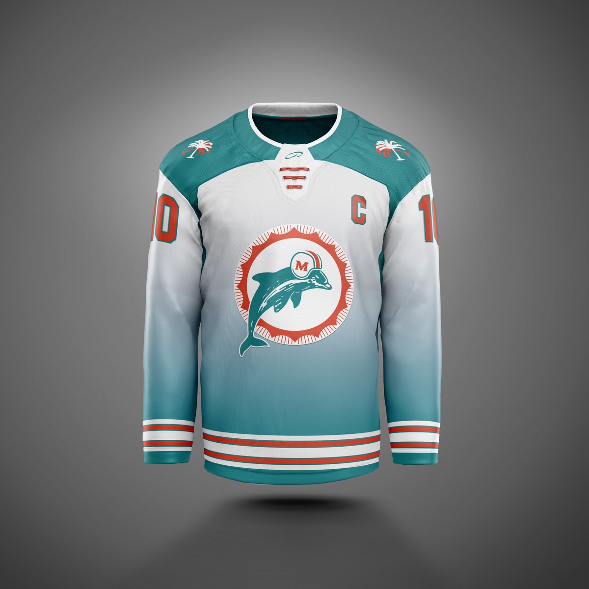 JeffNeill13's tweet photo. My son and I started designing hockey jerseys about a year ago, just for fun. Wanted to share our latest concept. Enjoy! #FinsUp @MiamiDolphins @cheetah https://t.co/yToUIRz15D