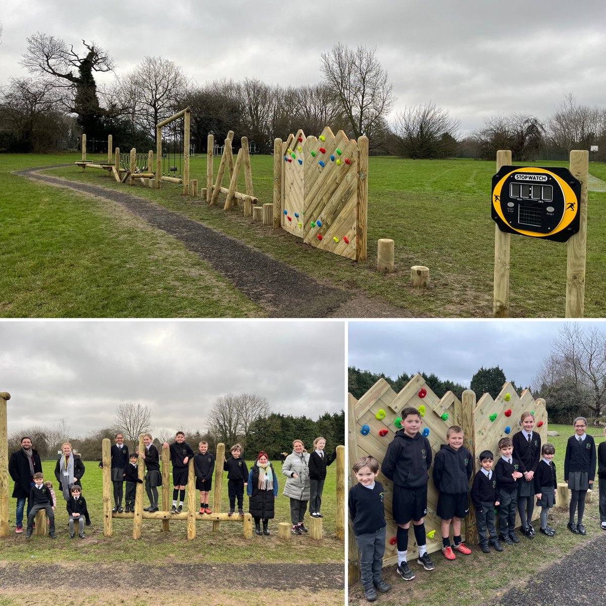 Woodmansternesy's tweet photo. We are excited to announce the opening of our new 'trim trail' which compliments our play equipment, here at WPS. This piece includes a stop clock so that children can time themselves travelling along the trail! Thank you to our generous PTA for funding the addition #activekids https://t.co/GSfveBL1rr