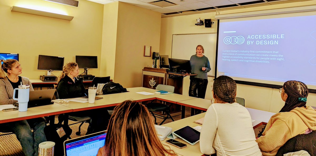 Fantastic @CMNDePaul @DePaulPRAD #PRAD564 class visit by Virginia Devlin, CEO of @InterpublicIPG agency Current Global (@current_global)! Virginia shared lessons learned as an intrapreneur ('from secretary to CEO') and Current's award-winning 'Accessible by Design' DE&I work.