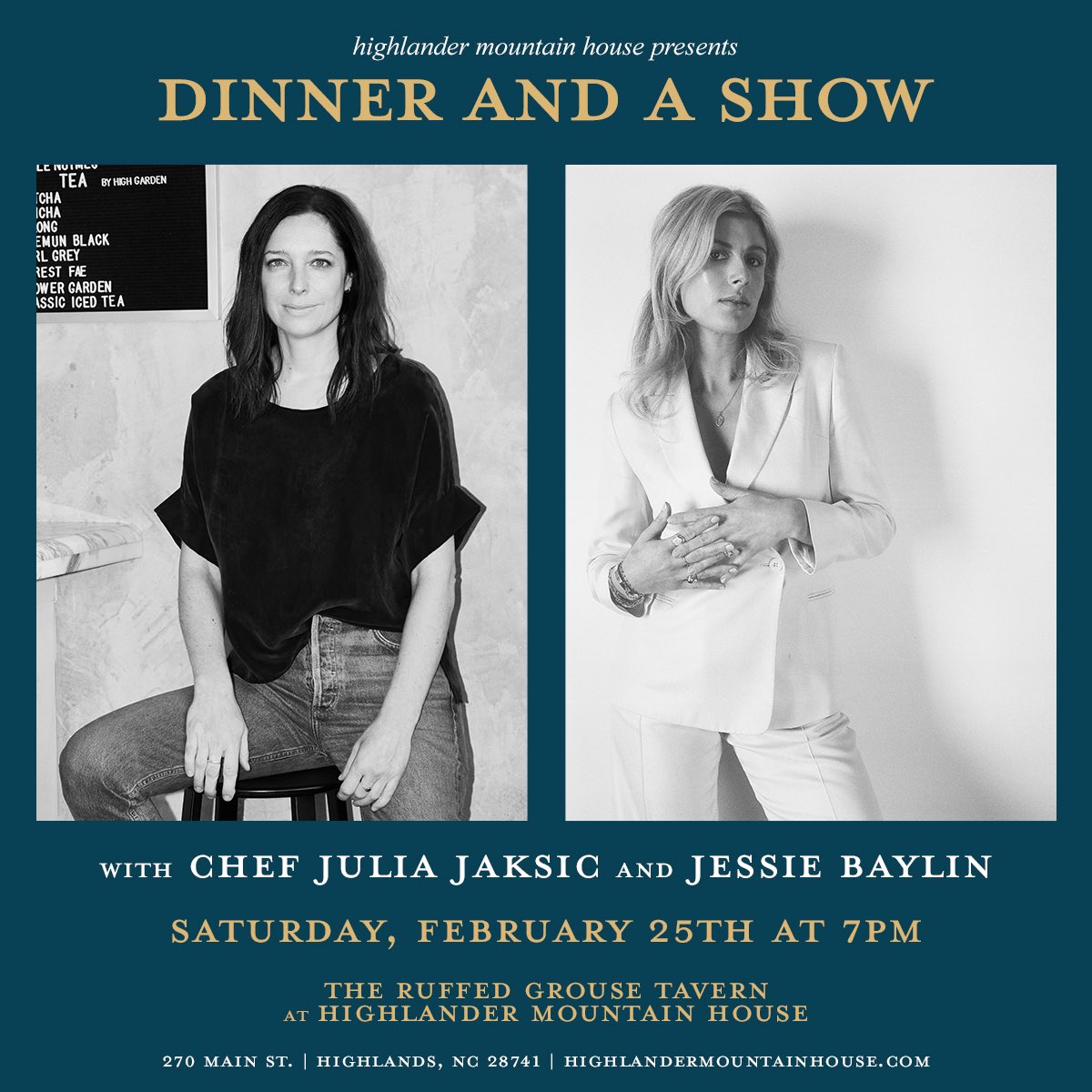 thrilled to announce this one ✨ dinner and a show February 25th at the Highlander Mountain House with Chef <a href="/JuliaJaksic/">Julia Jaksic</a> and music by yours truly 🤍 tickets are on sale now

eventbrite.com/e/dinner-and-a…