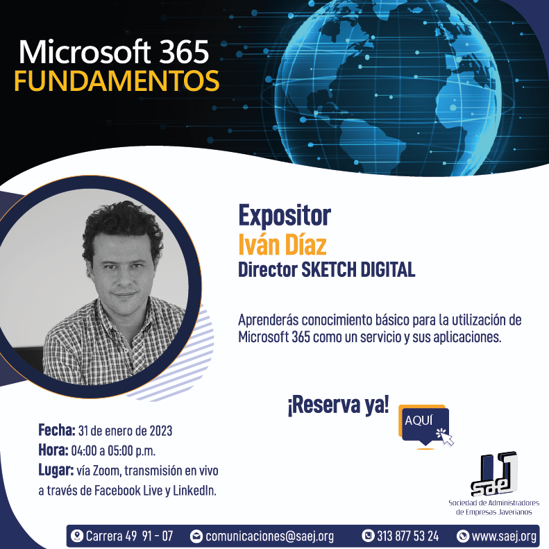Aprende sobre Microsoft 365 y su la plataforma en la nube integrada que ofrece aplicaciones de productividad líderes en el sector, junto con servicios en la nube inteligentes y seguridad de primera clase.

Regístrate aquí
forms.office.com/r/XXaxGFvzpG