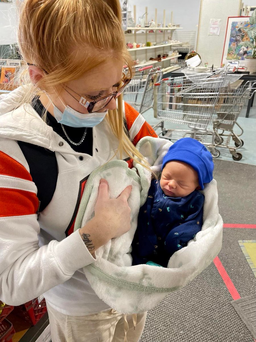 ReStoreHFHGL's tweet photo. For all of our customers asking about Alicia... mom and baby are doing great and we are thrilled to welcome a new addition to our ReStore family! He got his first tour of the store yesterday 🥰 https://t.co/gKeJAbjkLz