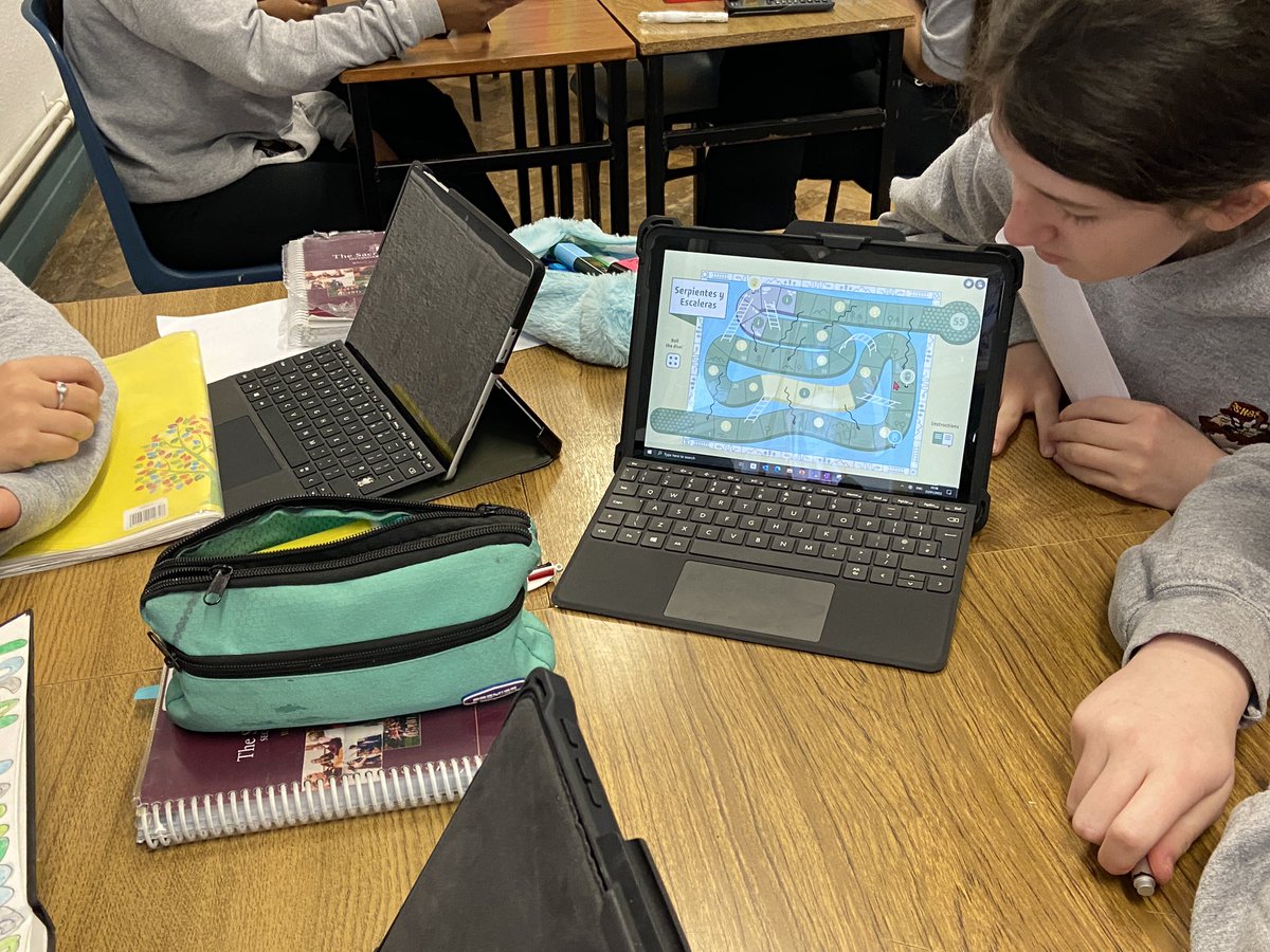 shstullamore's tweet photo. 2nd year Spanish students revise irregular verbs while practising their communication skills with a game of Snakes and ladders.
#mfl #mflie #JCSpanish https://t.co/dJ2nvWAcW7