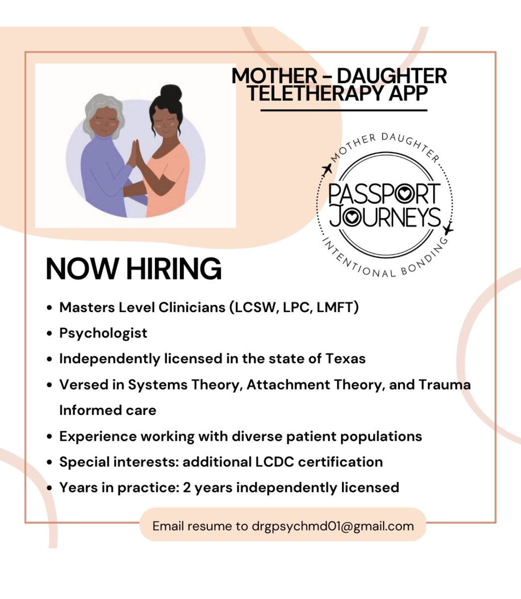 Now hiring! #telehealth #therapy #mother-daughter