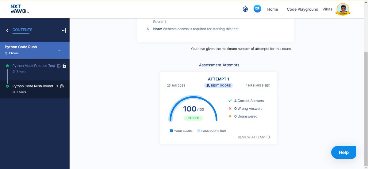 BagalkotVikas's tweet photo. Acing in Fly High Challenge!!

Python Code Rush Round-1 💯 💯 

The verification is complete and it's a 100 😄.

@rahulattuluri @sashankreddy07  @girishakash13 
@nxtwave_tech 
#Python #ccbp #nxtwave https://t.co/8Mzg4OpjWI