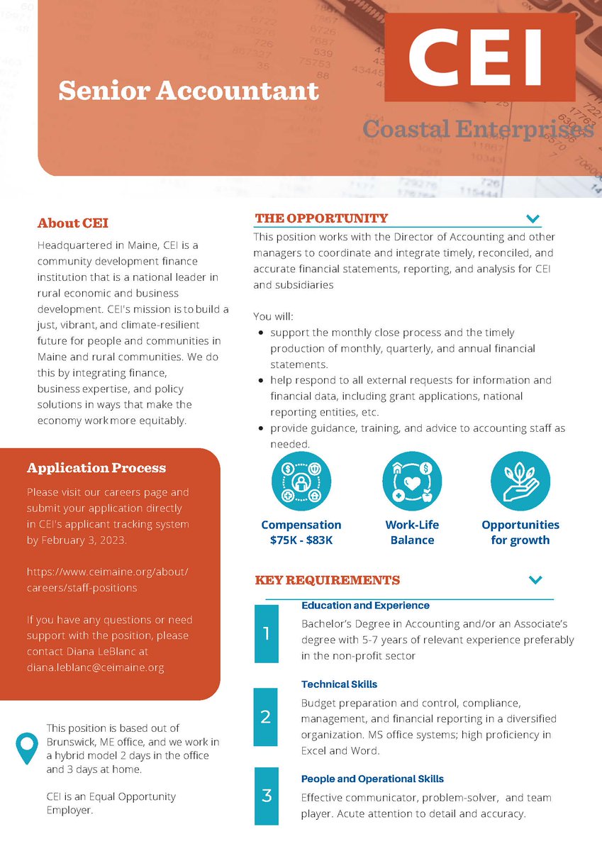 Join CEI as a Senior Account and support a just, vibrant, and climate-resilient future for people and communities in
Maine, while experiencing work-life balance and opportunities for growth.

#WereHiring #JobsinMaine #LiveAndWorkInMaine