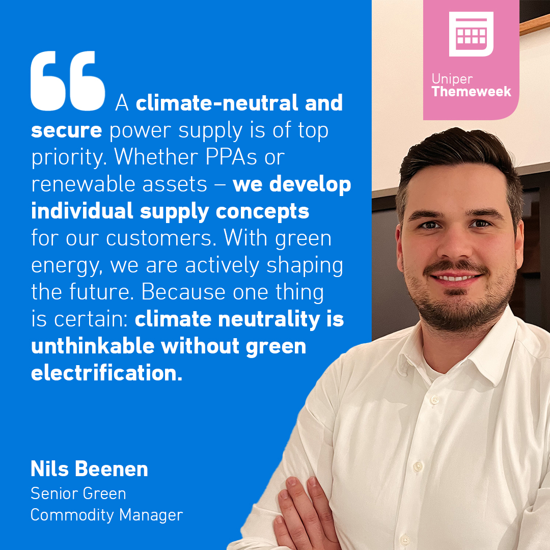 uniper_energy's tweet photo. #UniperThemeWeek - Nils Beenen, Senior Green Commodity Manager, gives us his view about the importance of #greenpower to reach a #ClimateNeutral energy environment in the future. https://t.co/RlOPKRZAiK